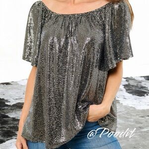 Fantastic Fawn on or off shoulder metallic top S M L